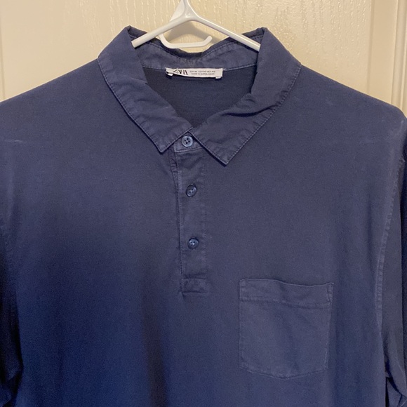 ZARA COMBINATION KNIT POLO MID-BLUE - Picture 3 of 5